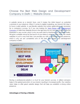 Choose the Best Web Design and Development Company in Delhi