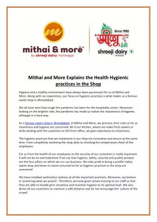 mithai and more explains the health hygienic