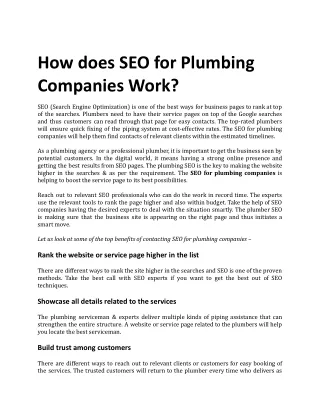 How does SEO for Plumbing Companies Work