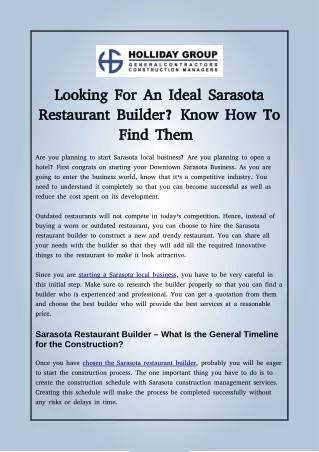Looking For An Ideal Sarasota Restaurant Builder? Know How To Find Them