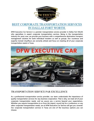 BEST CORPORATE TRANSPORTATION SERVICES IN DALLAS FORT WORTH