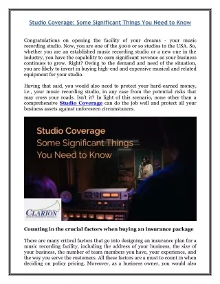 studio coverage some significant things you need