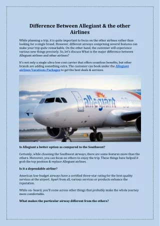 Difference Between Allegiant and other Airlines