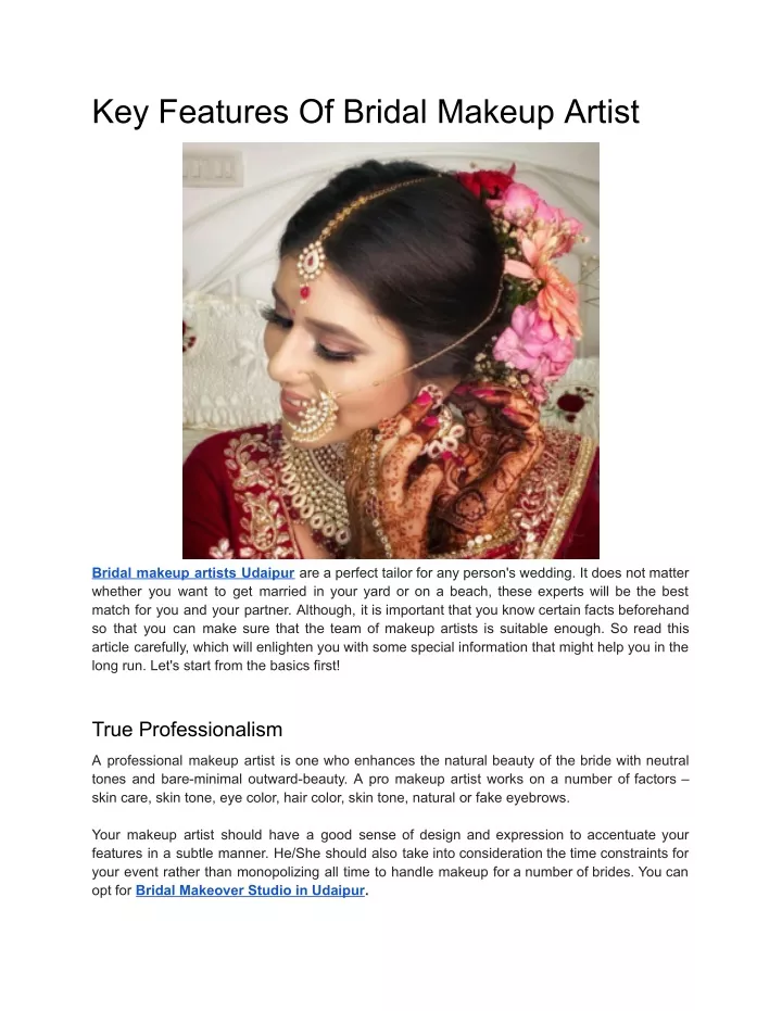 key features of bridal makeup artist