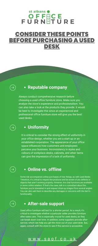 CONSIDER THESE POINTS BEFORE PURCHASING A USED DESK