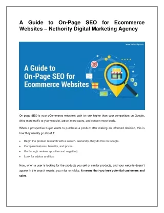 A Guide to On-Page SEO for Ecommerce Websites – Nethority Digital Marketing Agency
