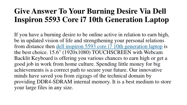 give answer to your burning desire via dell inspiron 5593 core i7 10th generation laptop