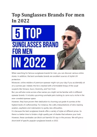 Top Sunglasses Brands For men In 2022