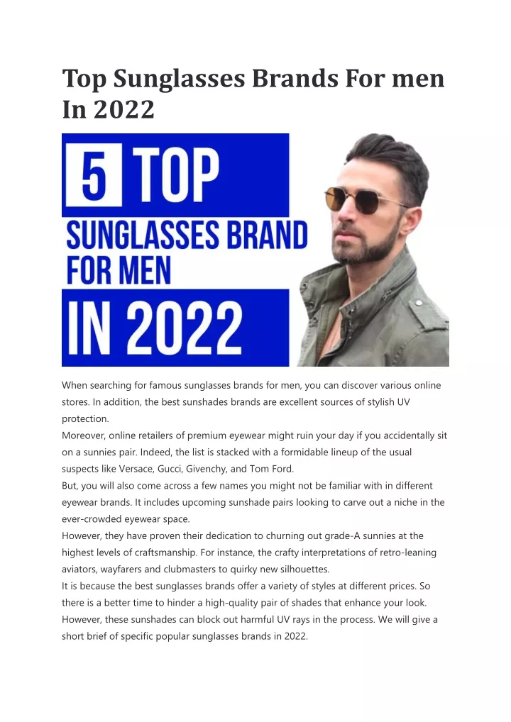 top sunglasses brands for men in 2022