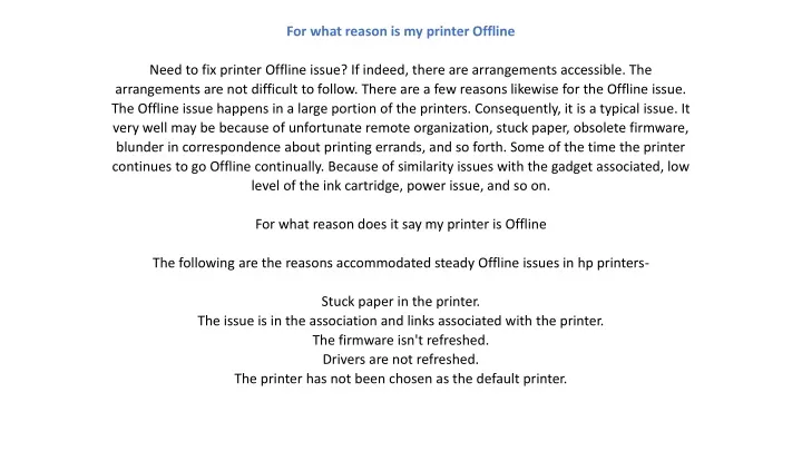 for what reason is my printer offline need