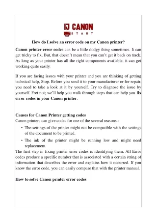 how do i solve an error code on my canon printer