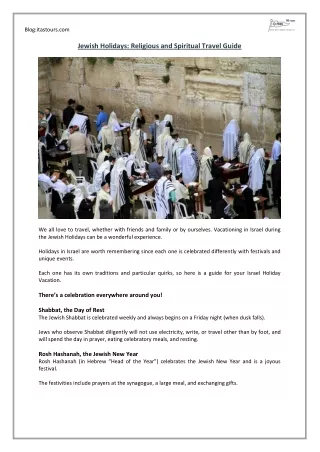 Jewish Holidays- Religious and Spiritual Travel Guide