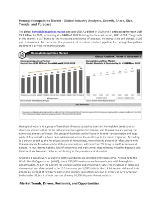 hemoglobinopathies market global industry