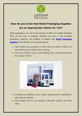 How do you know that Retail Packaging Supplies are an Appropriate Option for You