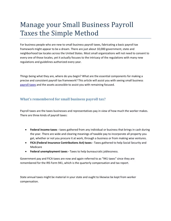 manage your small business payroll taxes