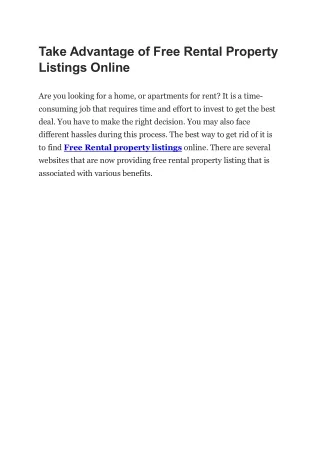 Take Advantage of Free Rental Property Listings Online