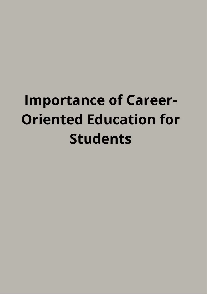 importance of career oriented education