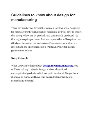 Guidelines to know about design for manufacturing