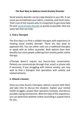 the best way to address social anxiety disorder