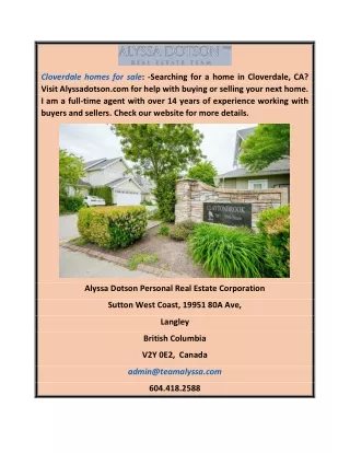 Cloverdale Homes for Sale | Alyssadotson.com