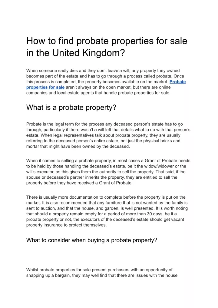 how to find probate properties for sale