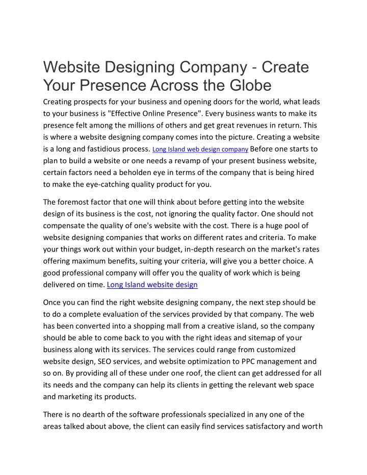 website designing company create your presence