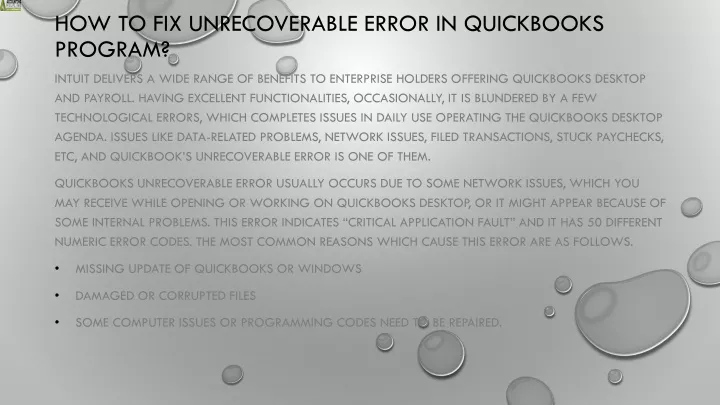 how to fix unrecoverable error in quickbooks program