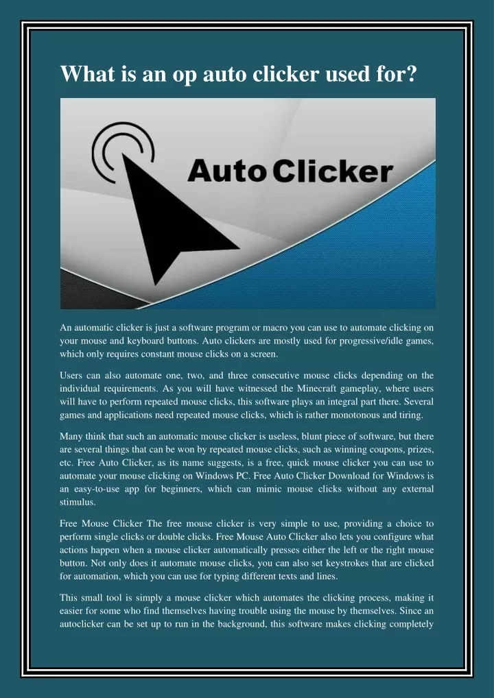 what is an op auto clicker used for