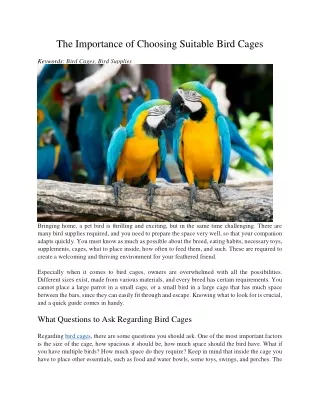 the importance of choosing suitable bird cages