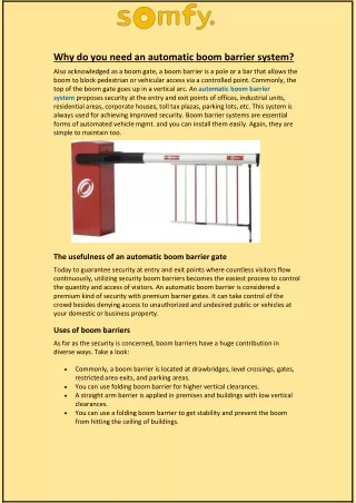 why do you need an automatic boom barrier system