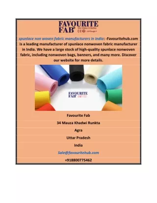 Spunlace Non Woven Fabric Manufacturers in India | Favouritehub.com