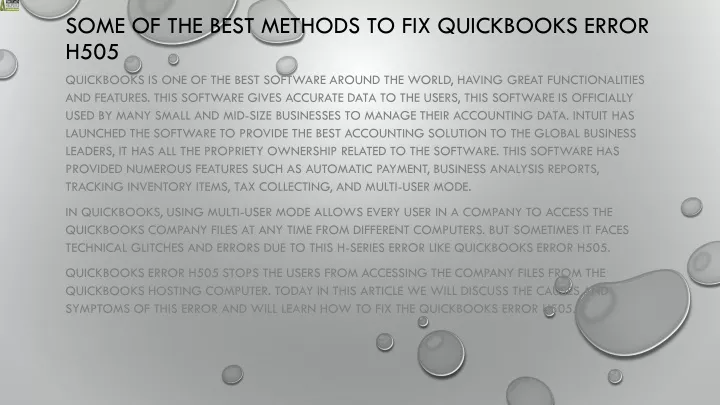 some of the best methods to fix quickbooks error h505