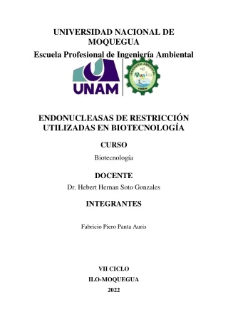 ENDONUCLEASAS DE RESTRICCIÓN UTILIZADAS EN BIOTECNOLOGÍA