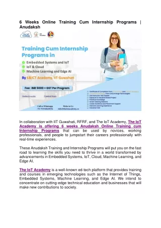 6 Weeks Online Training Cum Internship Programs _ Anudaksh