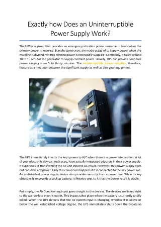 Exactly how Does an Uninterruptible Power Supply Work