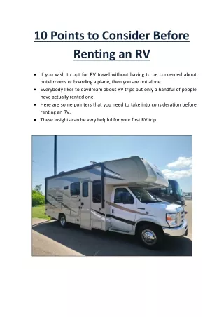 10 Points to Consider Before Renting an RV