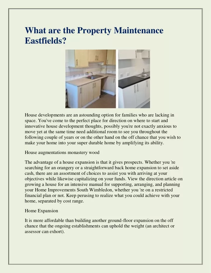 what are the property maintenance eastfields