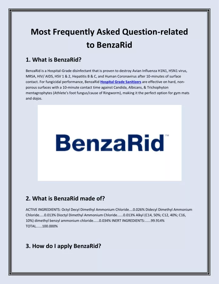 most frequently asked question related to benzarid