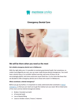 Emergency Dentist Melbourne | Dental Care | Mentone Smiles