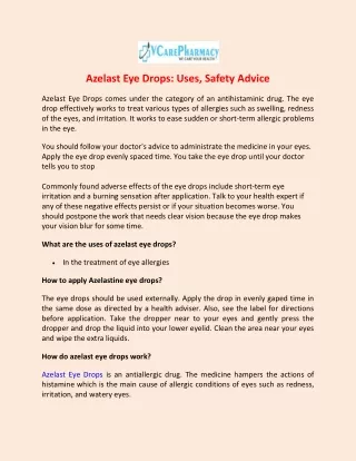 azelast eye drops uses safety advice