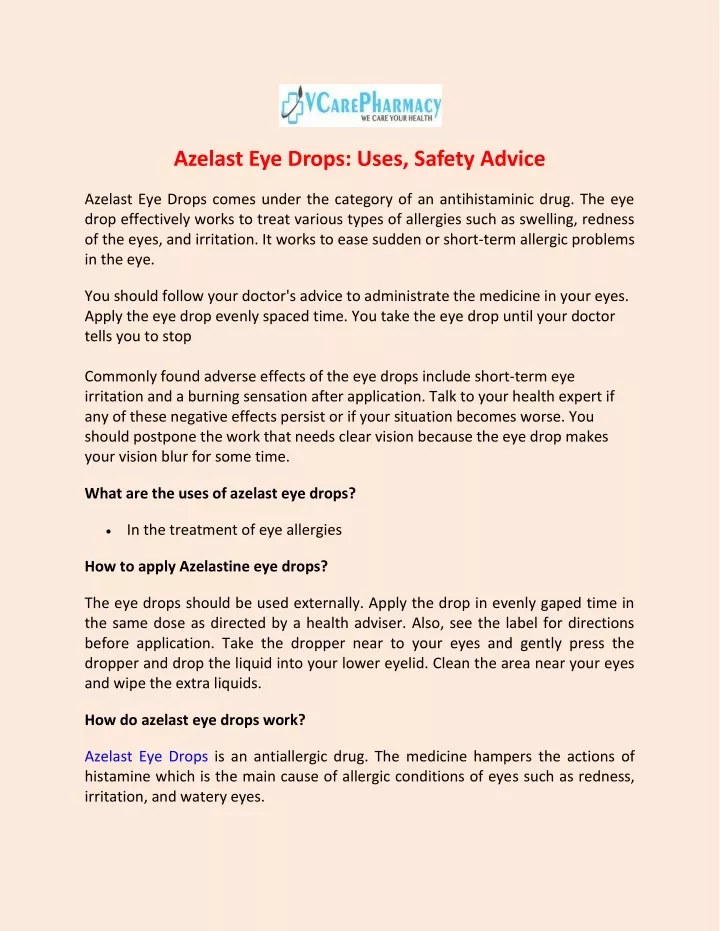 azelast eye drops uses safety advice