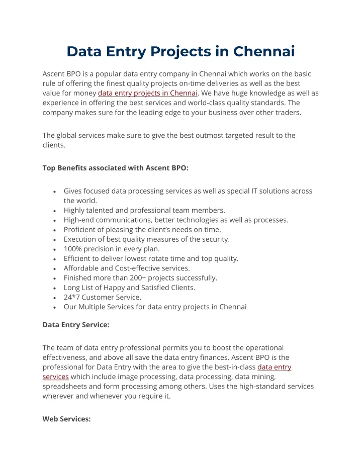 data entry projects in chennai