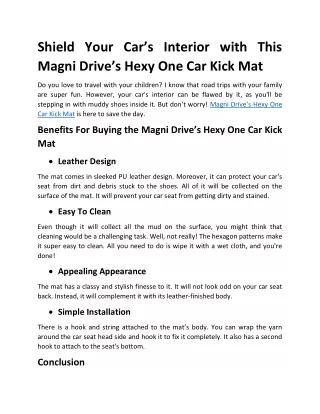 Shield Your Car’s Interior with This Magni Drive’s Hexy One Car Kick Mat