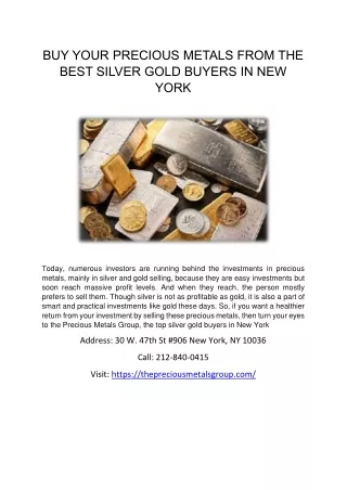BUY YOUR PRECIOUS METALS FROM THE BEST SILVER GOLD BUYERS IN NEW YORK