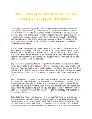 2022 WHAT’S THE FINEST SATTA MATKA LOTTERY WEBSITE