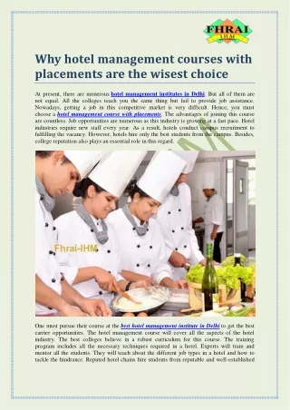 Why hotel management courses with placements are the wisest choice
