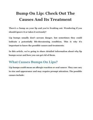 Bump On Lip: Check Out The Causes And Its Treatment