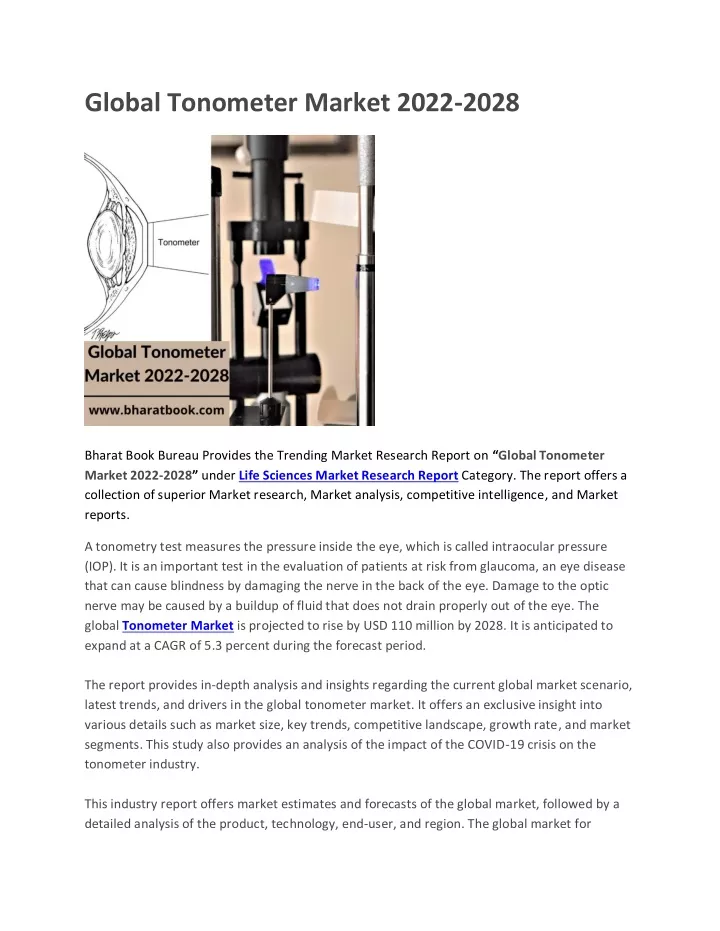 global tonometer market 2022 2028