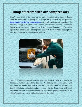 Jump starters with air compressors