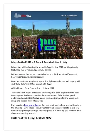 I-days festival 2022 – A Rock & Pop Music Fest in Italy